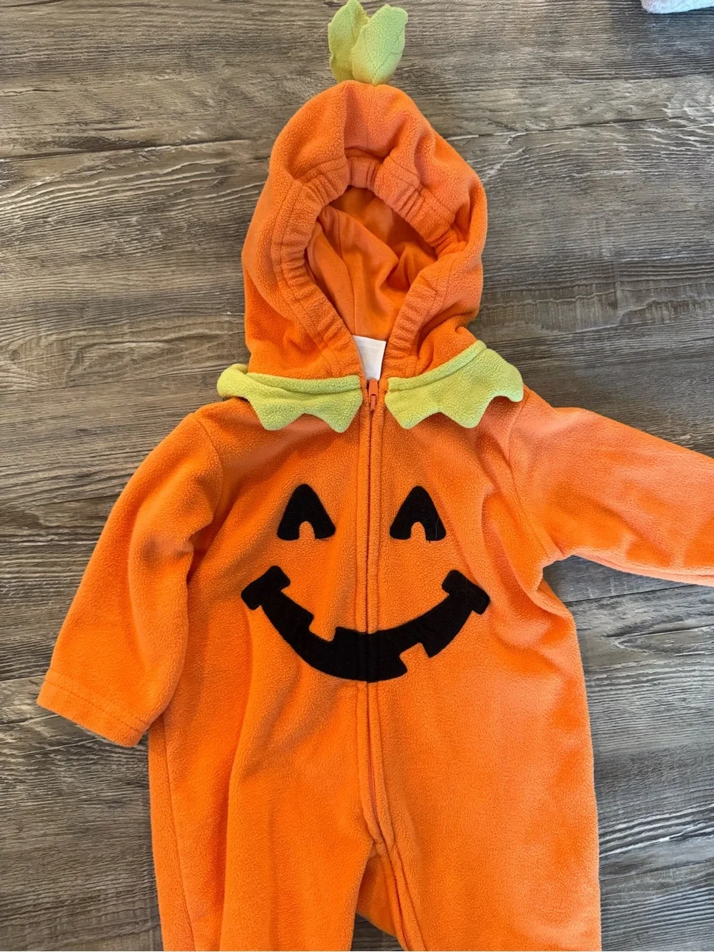 Carter's Orange Pumpkin Hooded One-Piece Costume with Green Leaf Trim